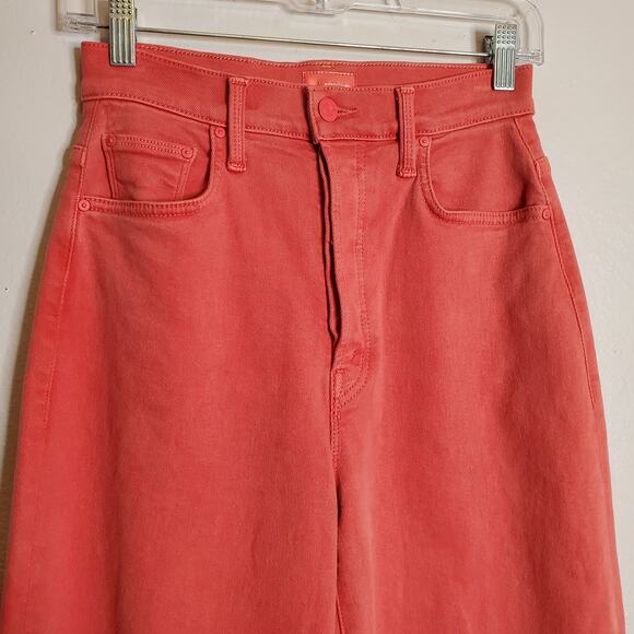 Mother Curbside Heel Fray Jeans Rose Of Sharon 25 Pink High Waisted Straight Leg - Picture 4 of 13